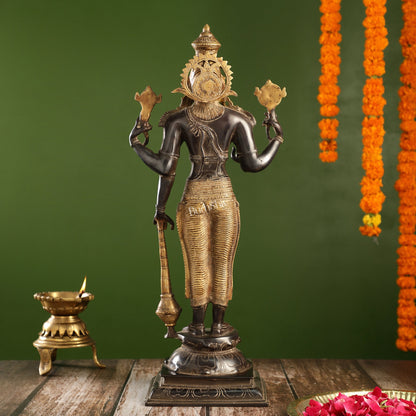 Pure Brass Lord Vishnu Statue | 20" Height | Sand Finish Black & Golden - Budhshiv.com