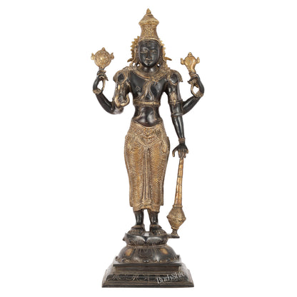 Pure Brass Lord Vishnu Statue | 20" Height | Sand Finish Black & Golden - Budhshiv.com