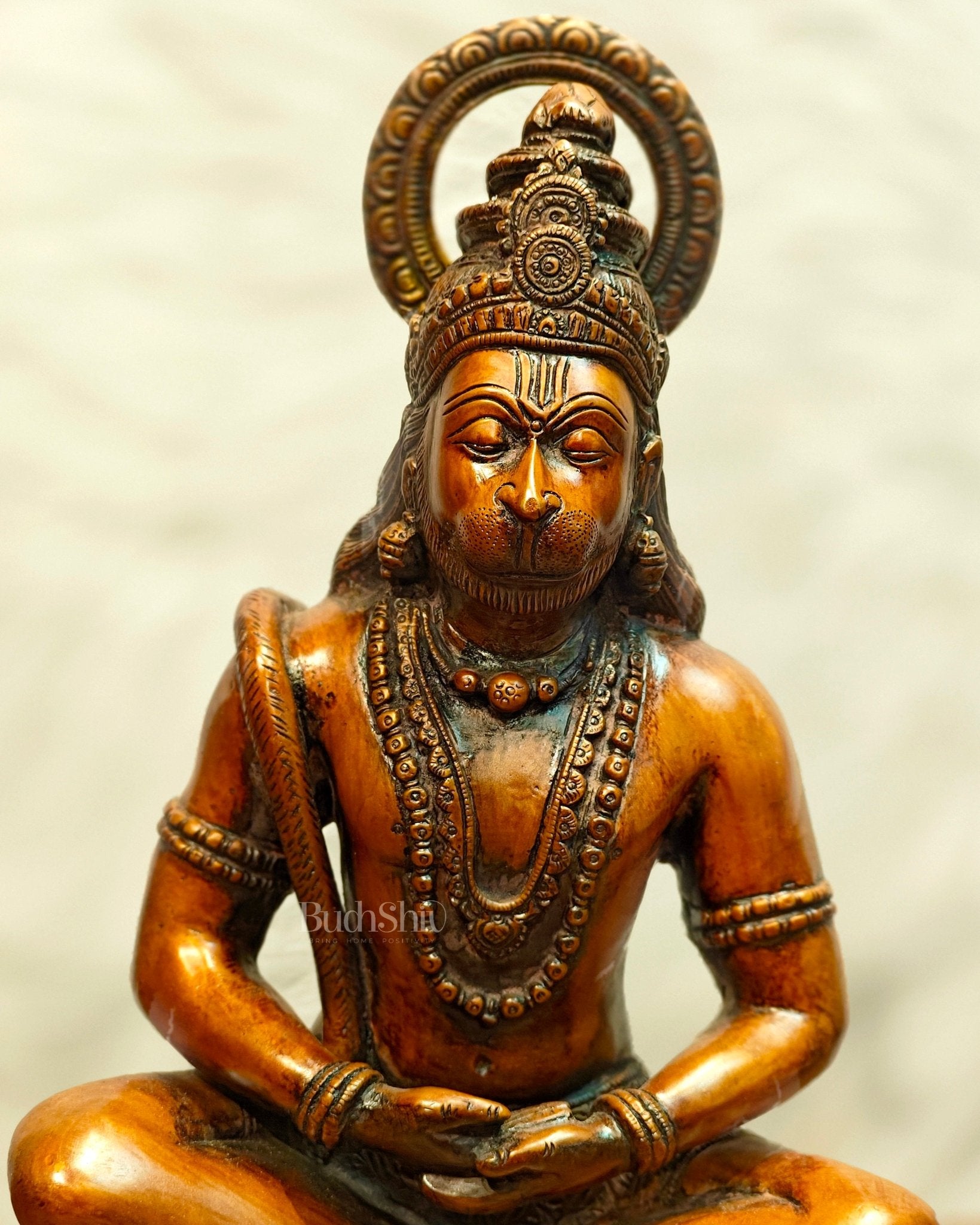 Pure Brass Meditation Hanuman Statue - 15-Inch - Budhshiv.com
