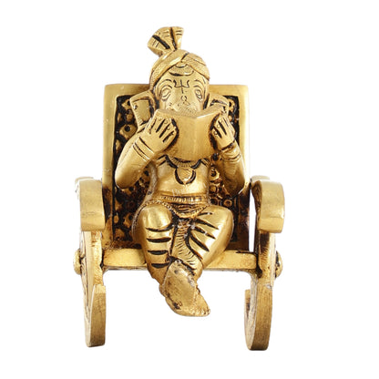 Pure Brass Miniature Lord Ganesha idol on Chair - 4.5 inch - Budhshiv.com