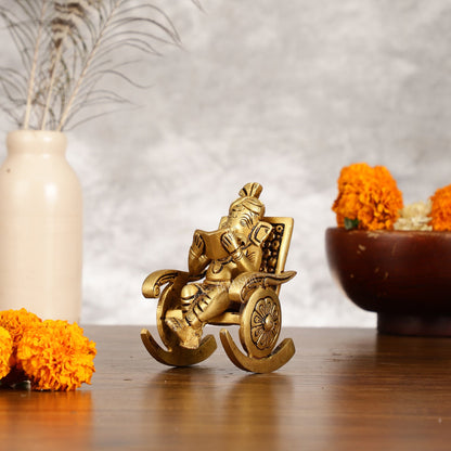 Pure Brass Miniature Lord Ganesha idol on Chair - 4.5 inch - Budhshiv.com