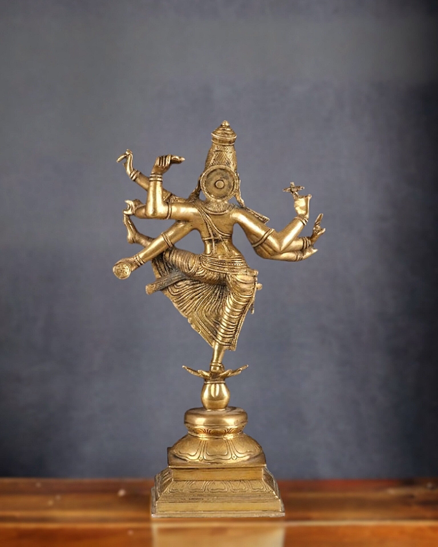 Pure Brass Nataraja with 8 Arms - Balancing the Universe - 16 inch - Budhshiv.com