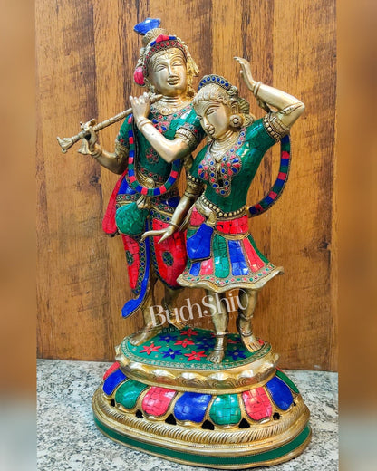 Pure Brass Radha Krishna Dancing Statue 23 inches - Budhshiv.com