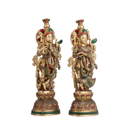 Pure Brass Radha Krishna Statue - 21 inch - Budhshiv.com