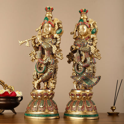 Pure Brass Radha Krishna Statue - 21 inch - Budhshiv.com