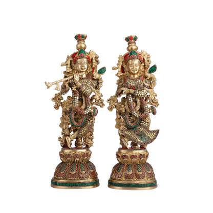 Pure Brass Radha Krishna Statue - 21 inch - Budhshiv.com