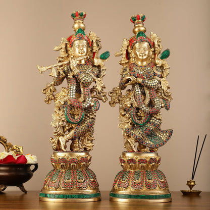 Pure Brass Radha Krishna Statue - 21 inch - Budhshiv.com