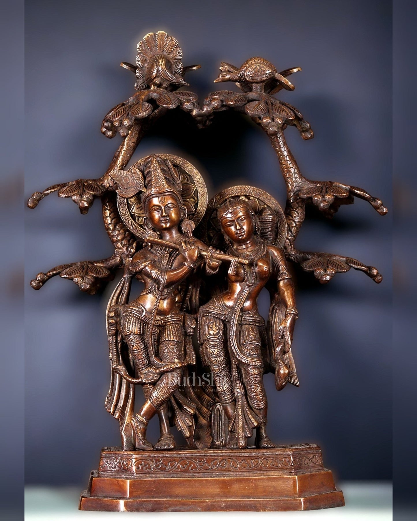 Pure Brass Radha krishna under tree idol 17 inch - Budhshiv.com