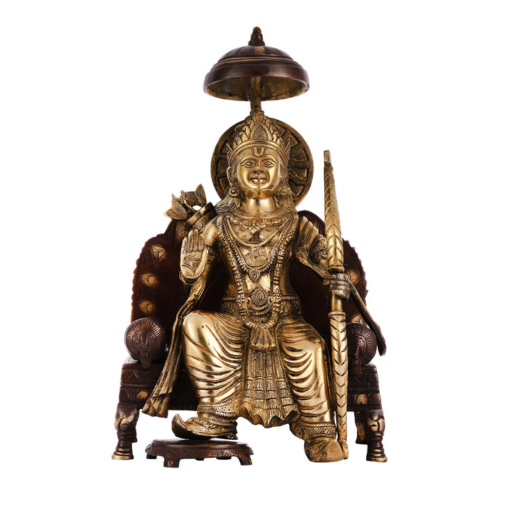 Pure Brass Seated Lord Ram Idol - 15.5" Dual Tone - Budhshiv.com