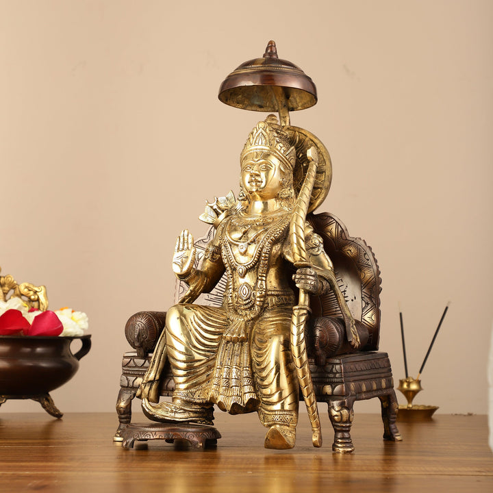 Pure Brass Seated Lord Ram Idol - 15.5" Dual Tone - Budhshiv.com