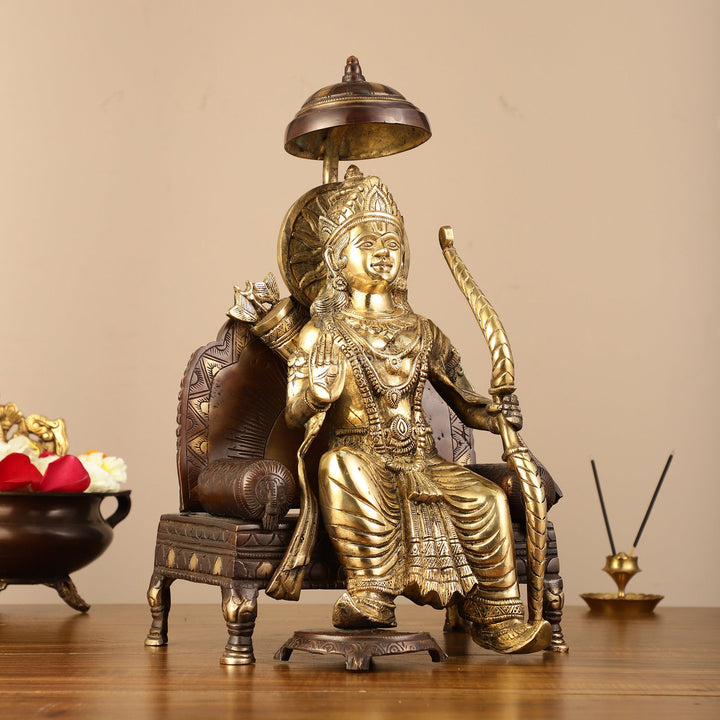 Pure Brass Seated Lord Ram Idol - 15.5" Dual Tone - Budhshiv.com