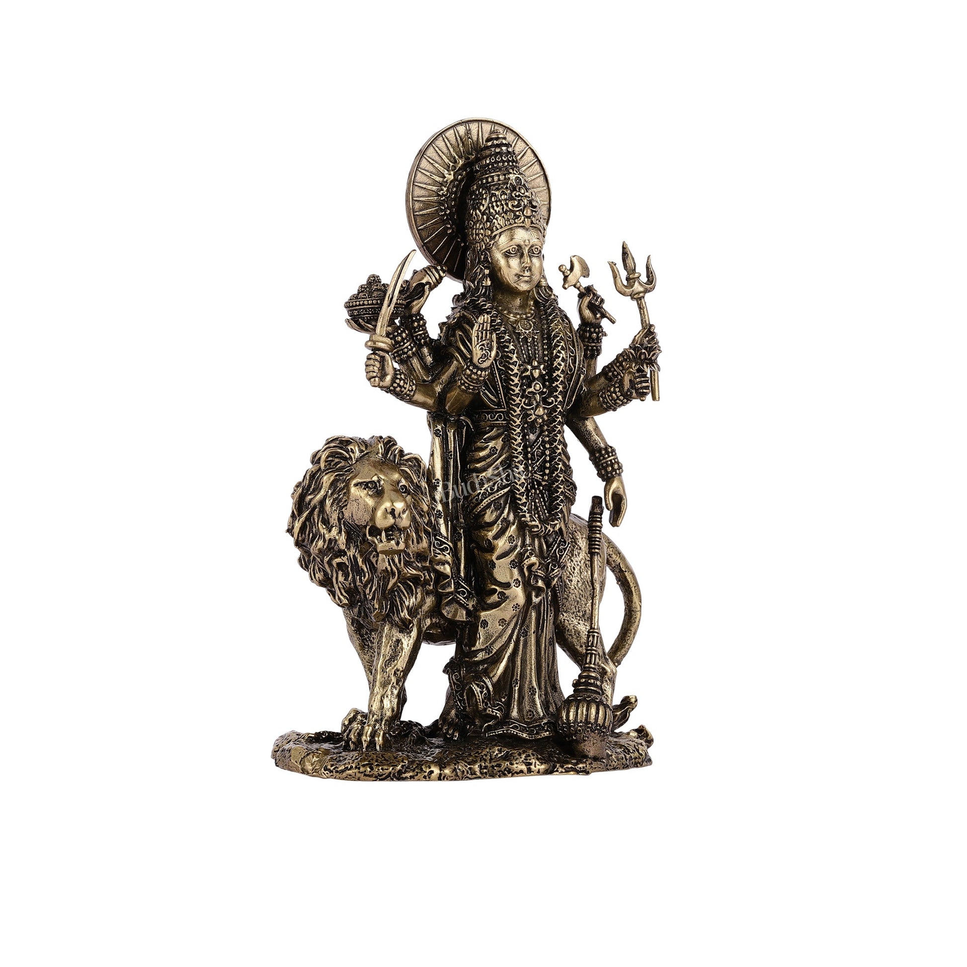 Pure Brass Standing Durga Ma Idol - 6 Inch - Budhshiv.com