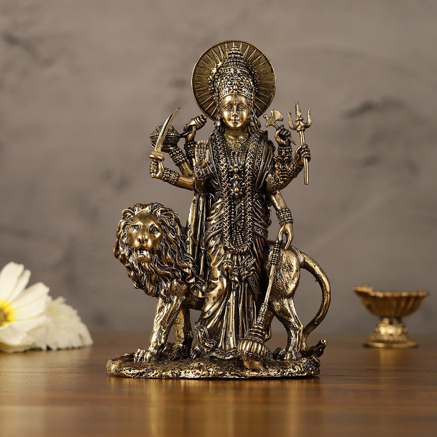 Pure Brass Standing Durga Ma Idol - 6 Inch - Budhshiv.com