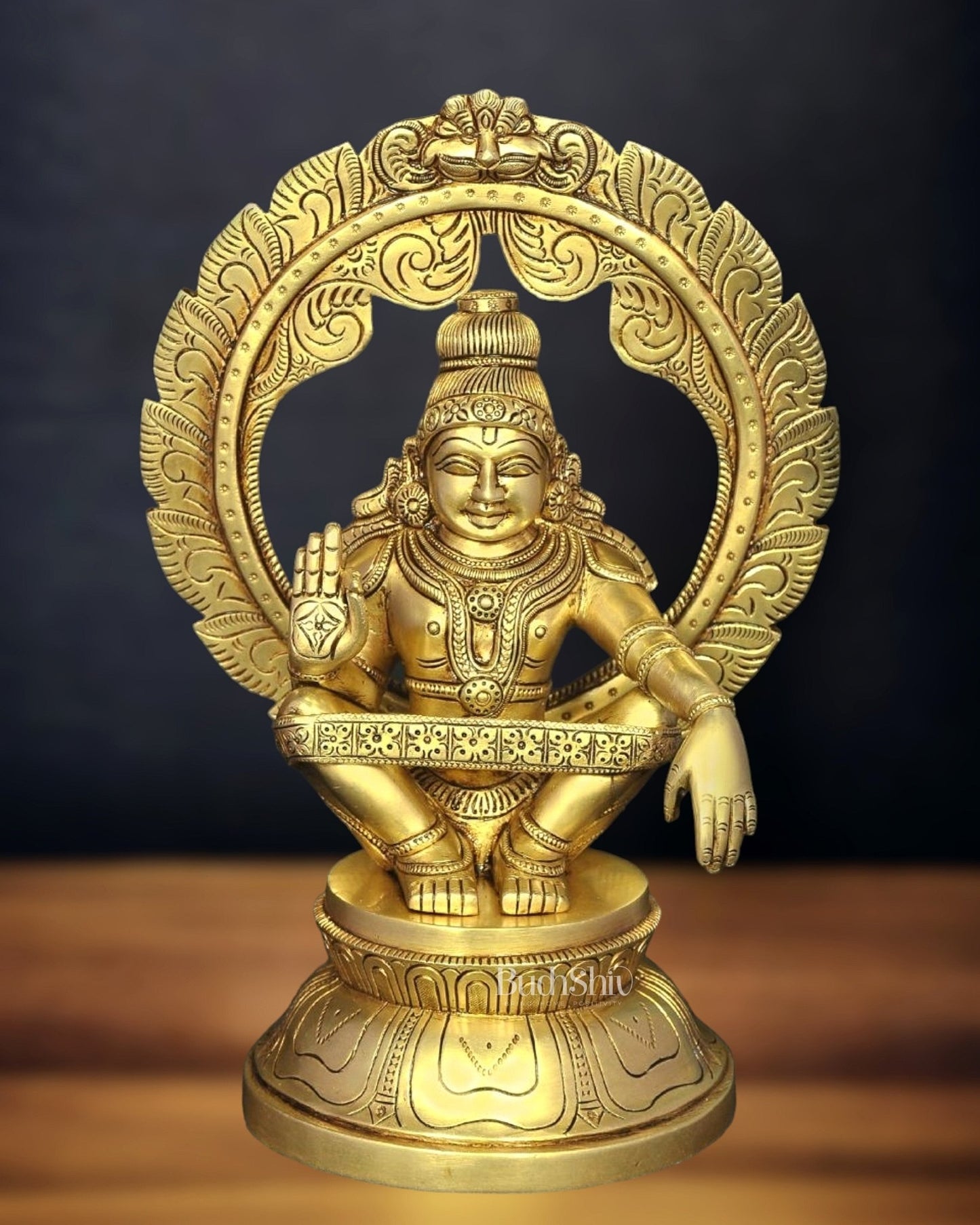 Pure Brass Superfine Ayyappa Swamy Idol - 12" - Budhshiv.com