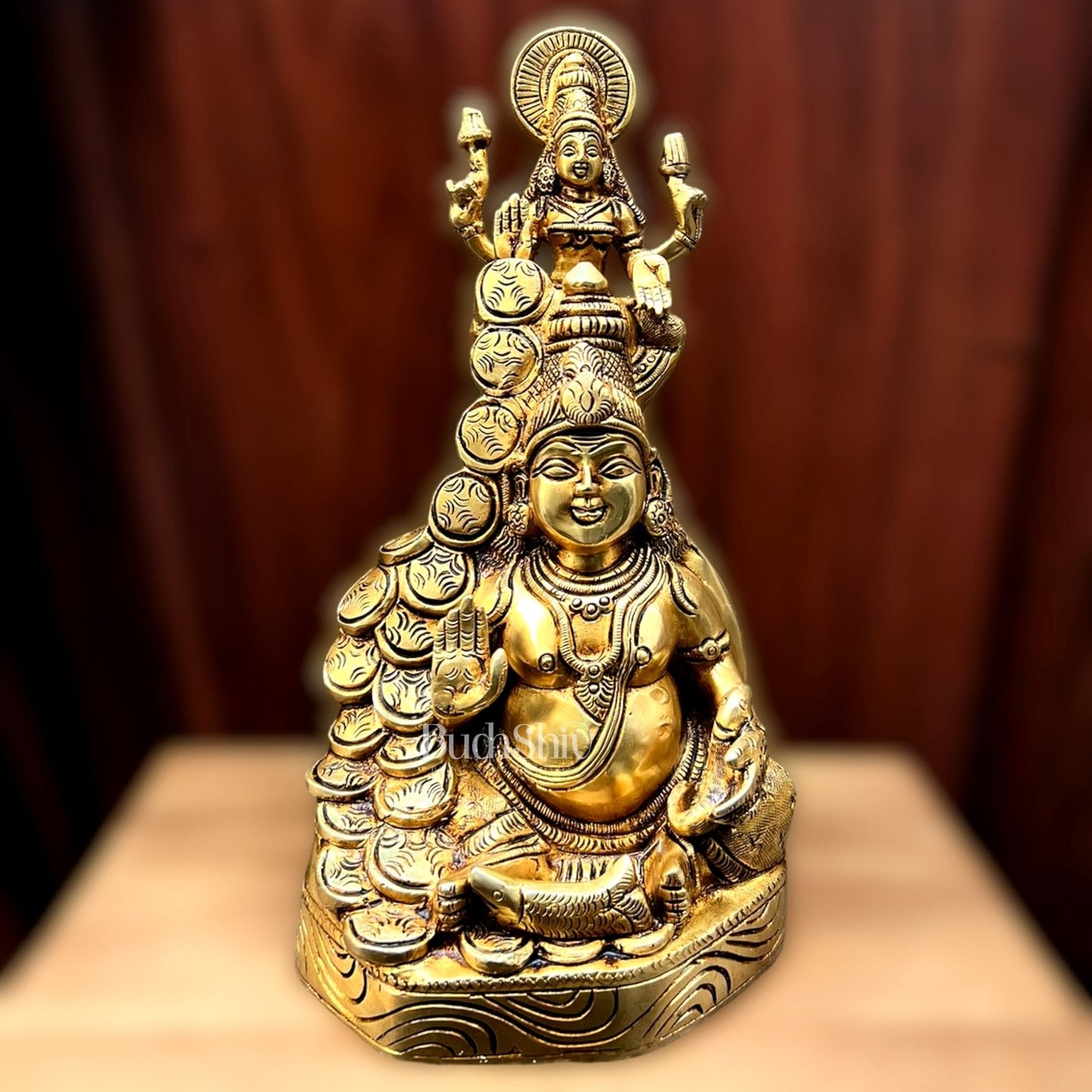 Pure Brass Superfine Kuber Lakshmi Idol - 10.5" Height | Vastu Special - Budhshiv.com