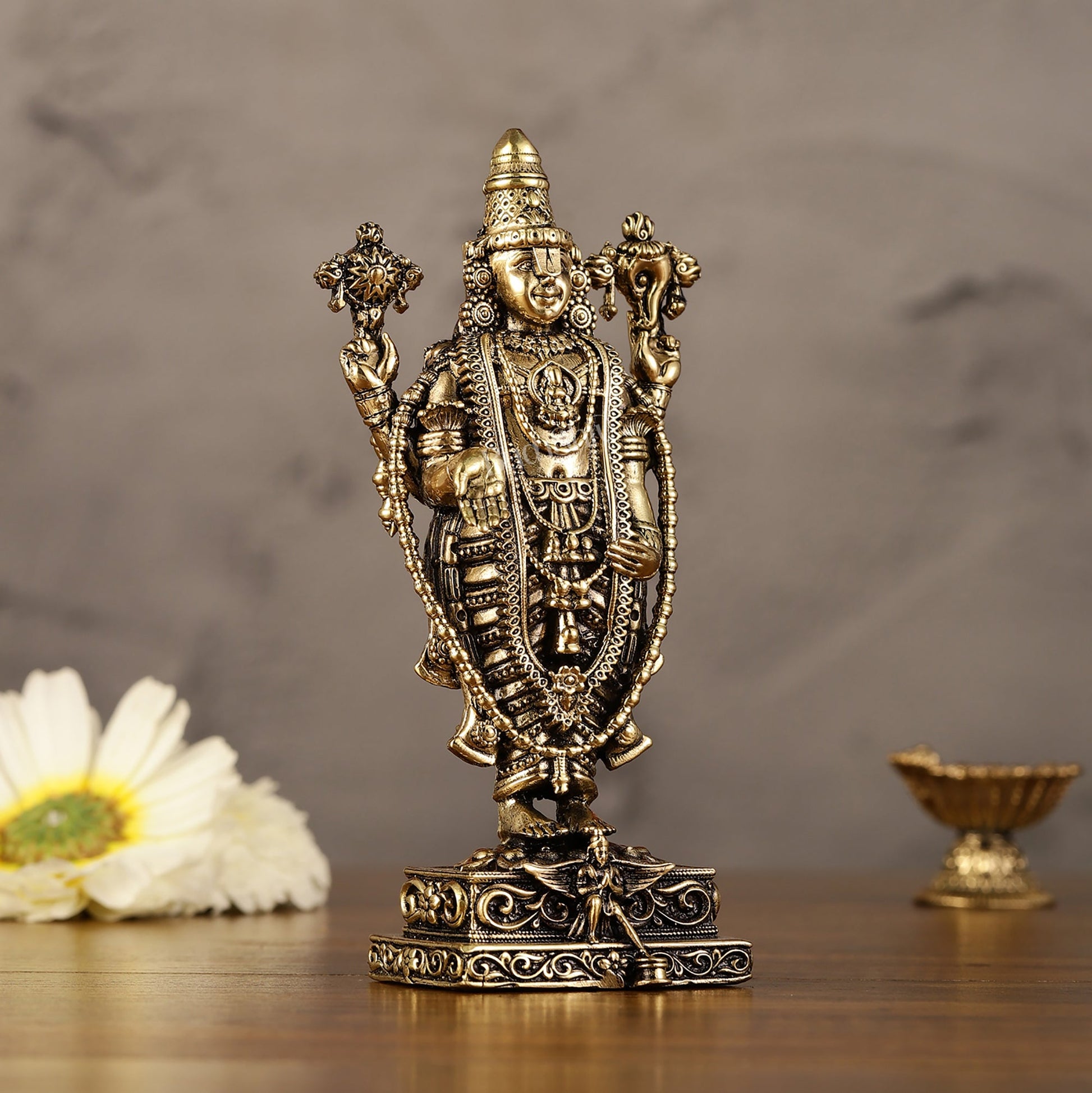Pure Brass Superfine Lord Tirupati Balaji Idol - 6" - Budhshiv.com