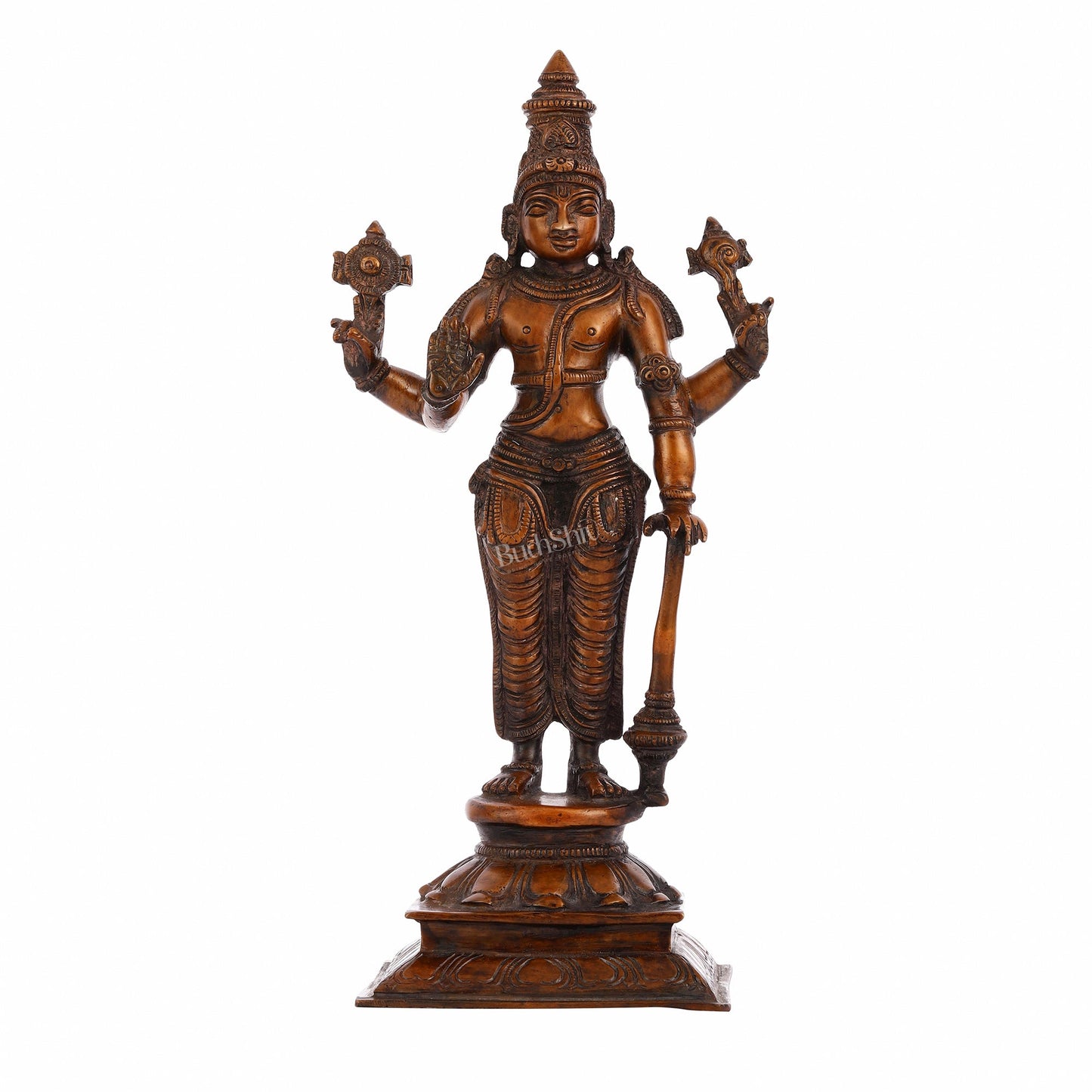 Pure Brass Superfine Lord Vishnu Standing Statue - 12" - Budhshiv.com