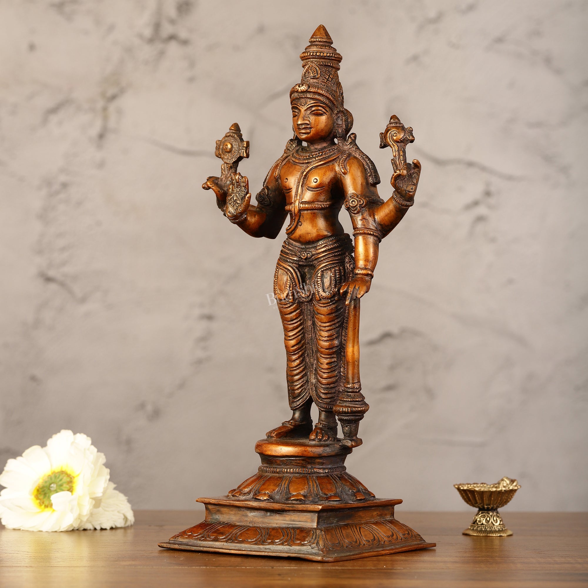 Brass Vishnu Dasavatar statue with store wooden stand