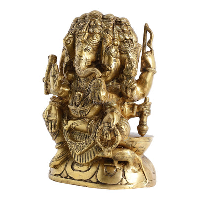 Pure Brass Superfine Panchmukhi Ganesha Statue - 11 inch - Budhshiv.com