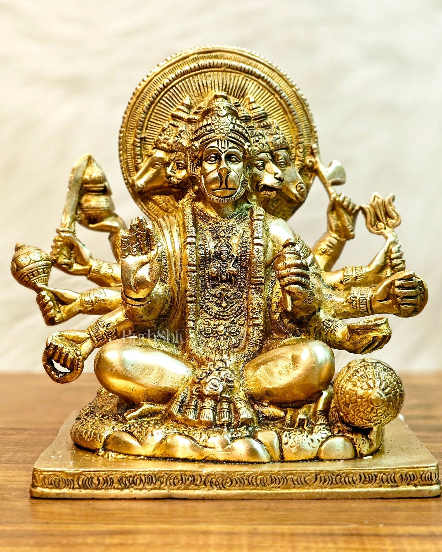 Pure Brass Superfine Panchmukhi Hanuman Blessing Statue - 10 inch - Budhshiv.com