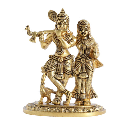 Pure Brass Superfine Radha Krishna Idol with Peacock 7 inch - Budhshiv.com