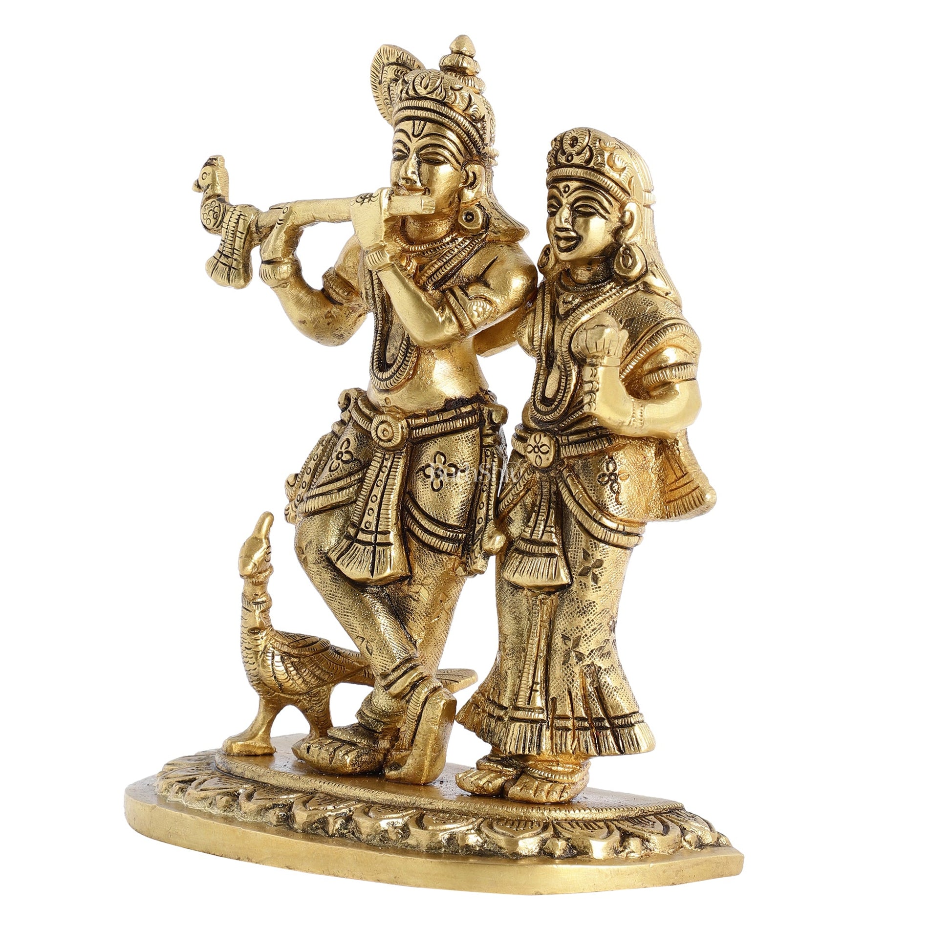 Pure Brass Superfine Radha Krishna Idol with Peacock 7 inch - Budhshiv.com