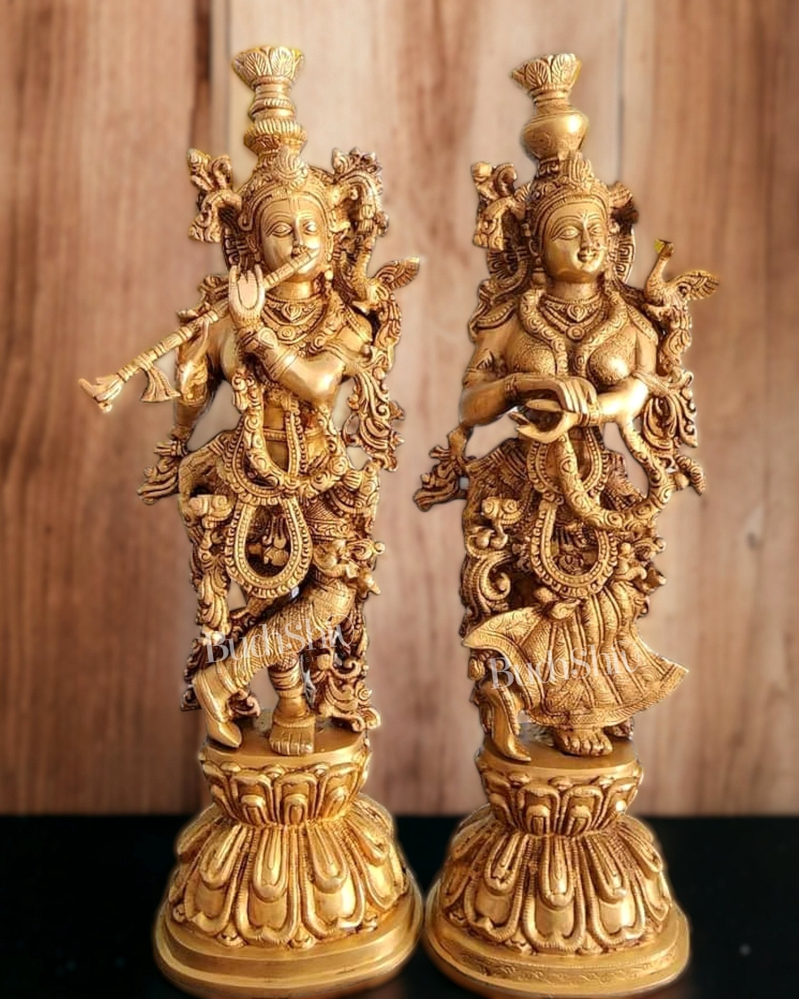Pure Brass Superfine Radha Krishna Idols Pair - 25" - Budhshiv.com