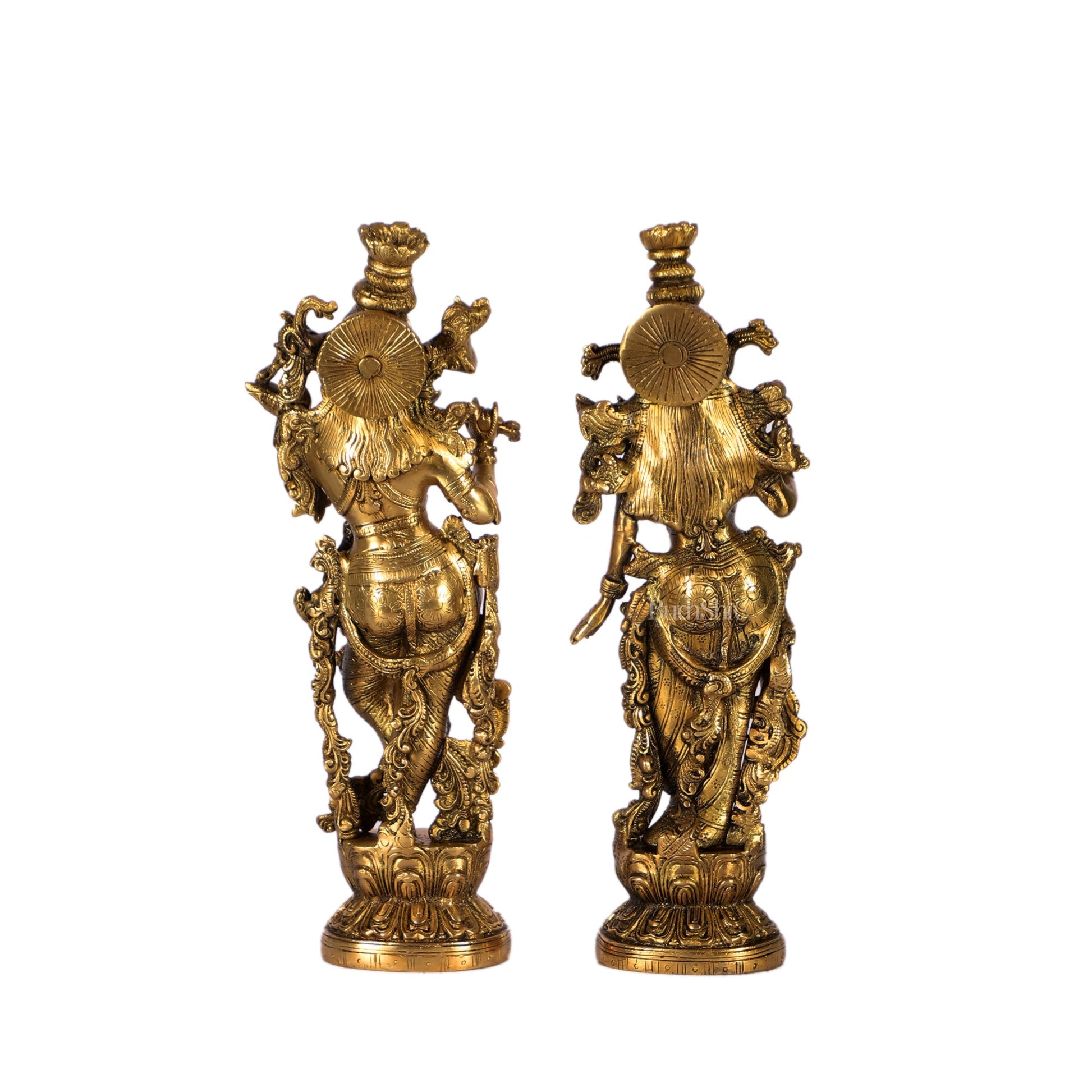 Pure Brass Superfine Radha Krishna Statues - 14" Height | Finely Carved - Budhshiv.com