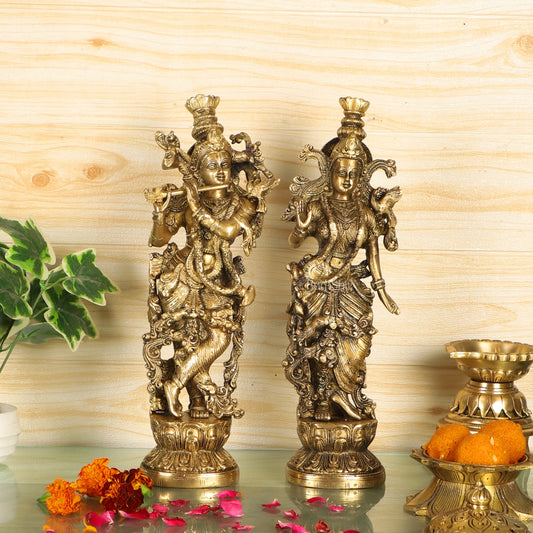 Pure Brass Superfine Radha Krishna Statues - 14" Height | Finely Carved - Budhshiv.com