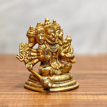 Pure Brass Superfine Sitting Panchmukhi Hanuman Idol - 4" Height - Budhshiv.com