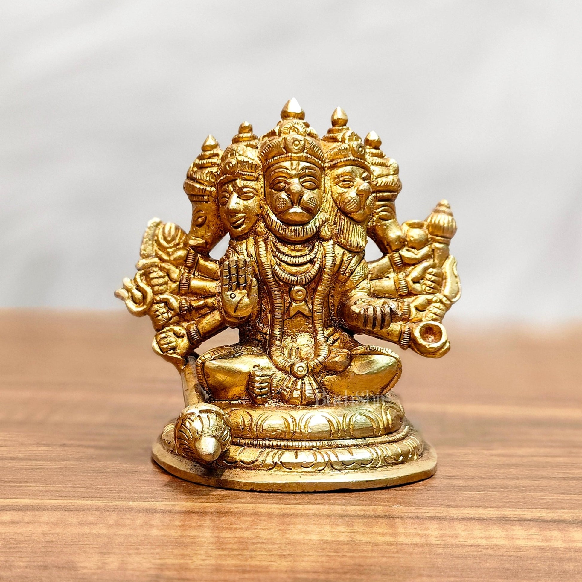 Pure Brass Superfine Sitting Panchmukhi Hanuman Idol - 4" Height - Budhshiv.com
