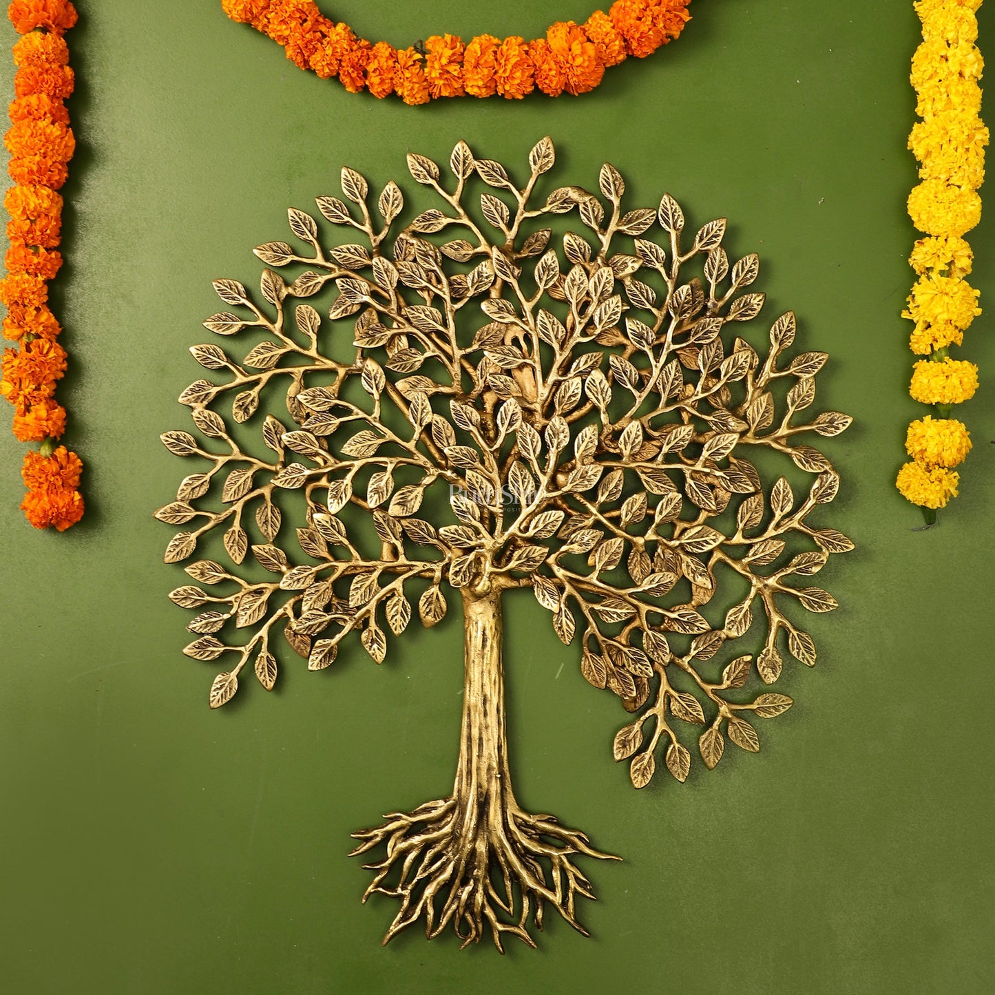 Pure Brass Superfine Wall Hanging Kalpavriksha Bodhi Tree with Roots 20 inch - Budhshiv.com