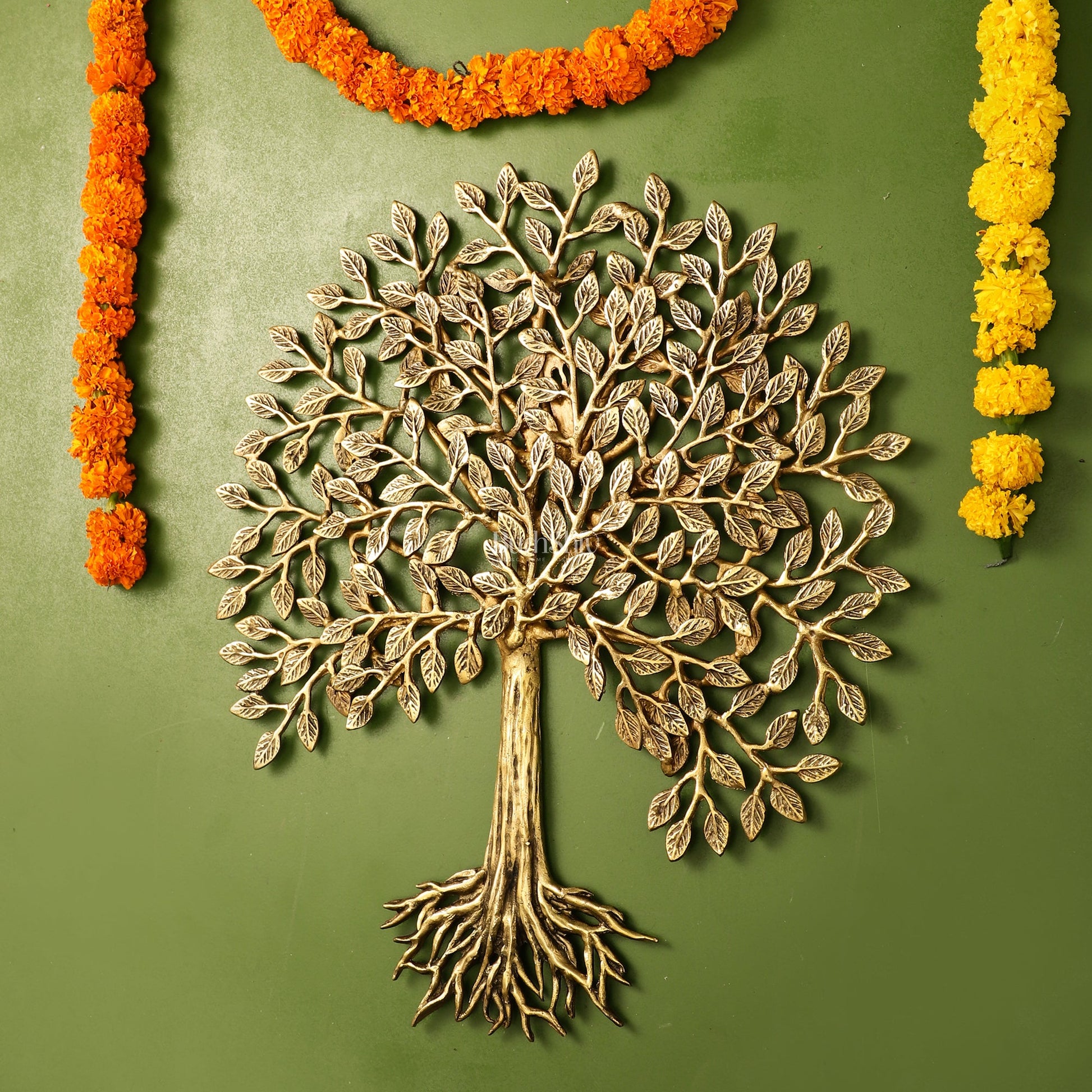 Pure Brass Superfine Wall Hanging Kalpavriksha Bodhi Tree with Roots 20 inch - Budhshiv.com