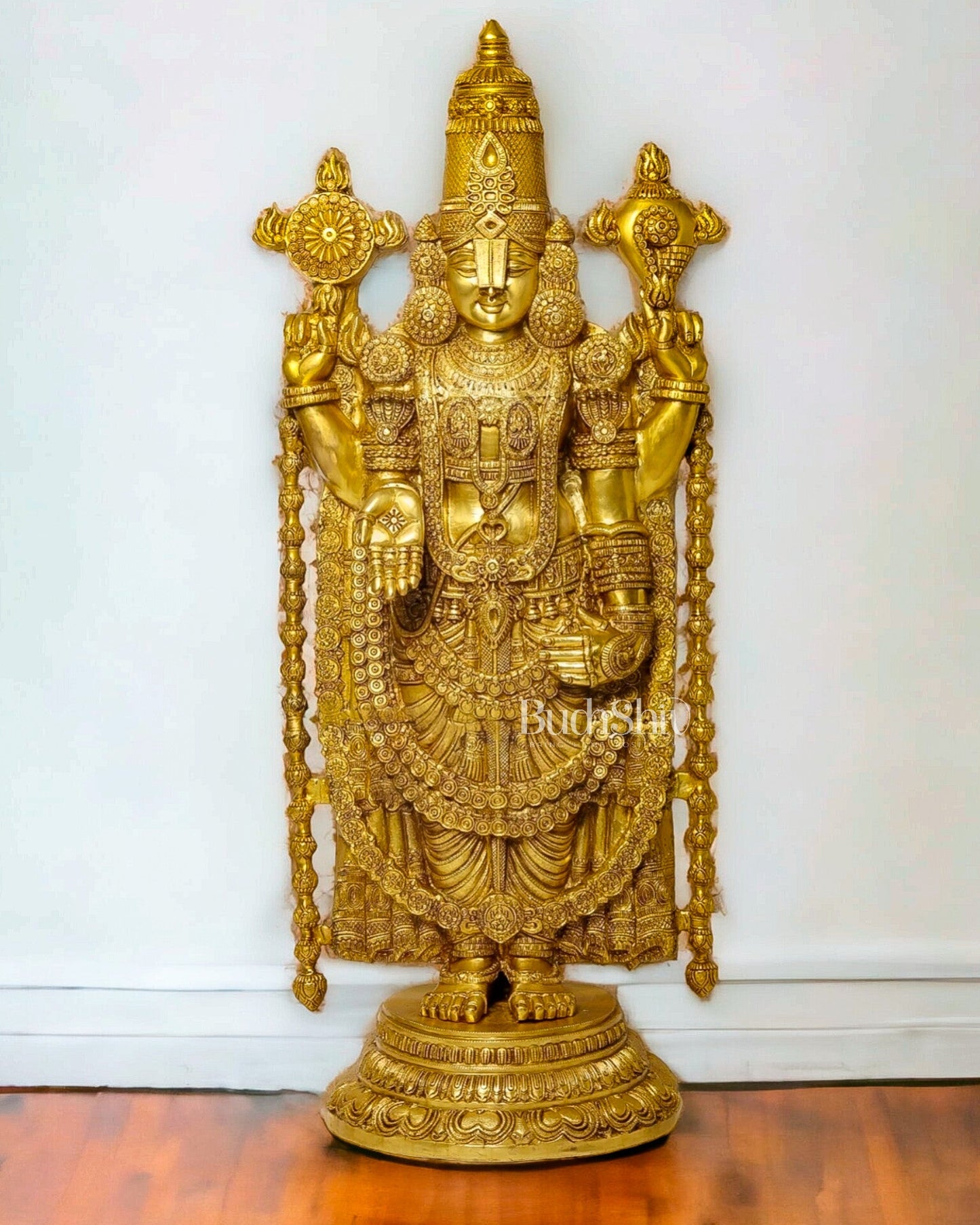 Pure Brass Tirupati Balaji Full Body Idol | Lord Venkateshwara's Divine Form | 48 inch - Budhshiv.com