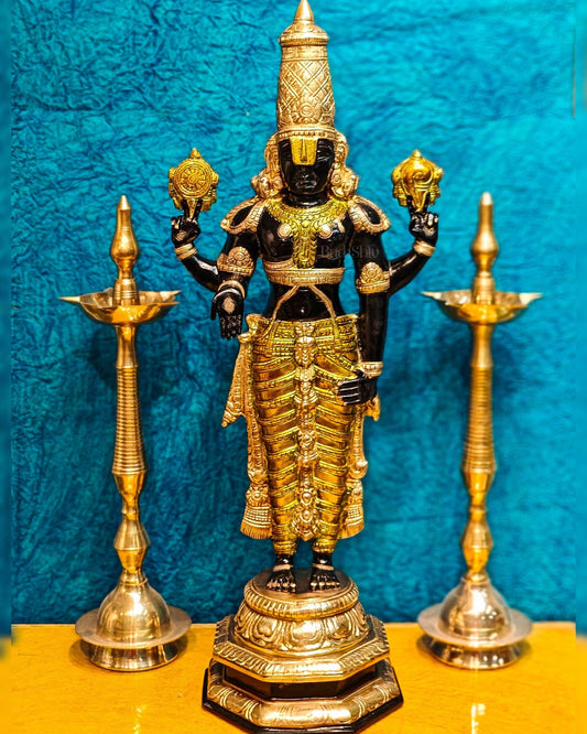 Pure Brass Tirupati Balaji Idol | Lord Venkateshwara's Divine Form | 33 inch - Budhshiv.com