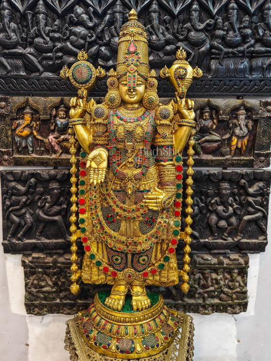 Pure Brass Tirupati Balaji Idol | Lord Venkateshwara's Divine Form | 48 inch - Budhshiv.com