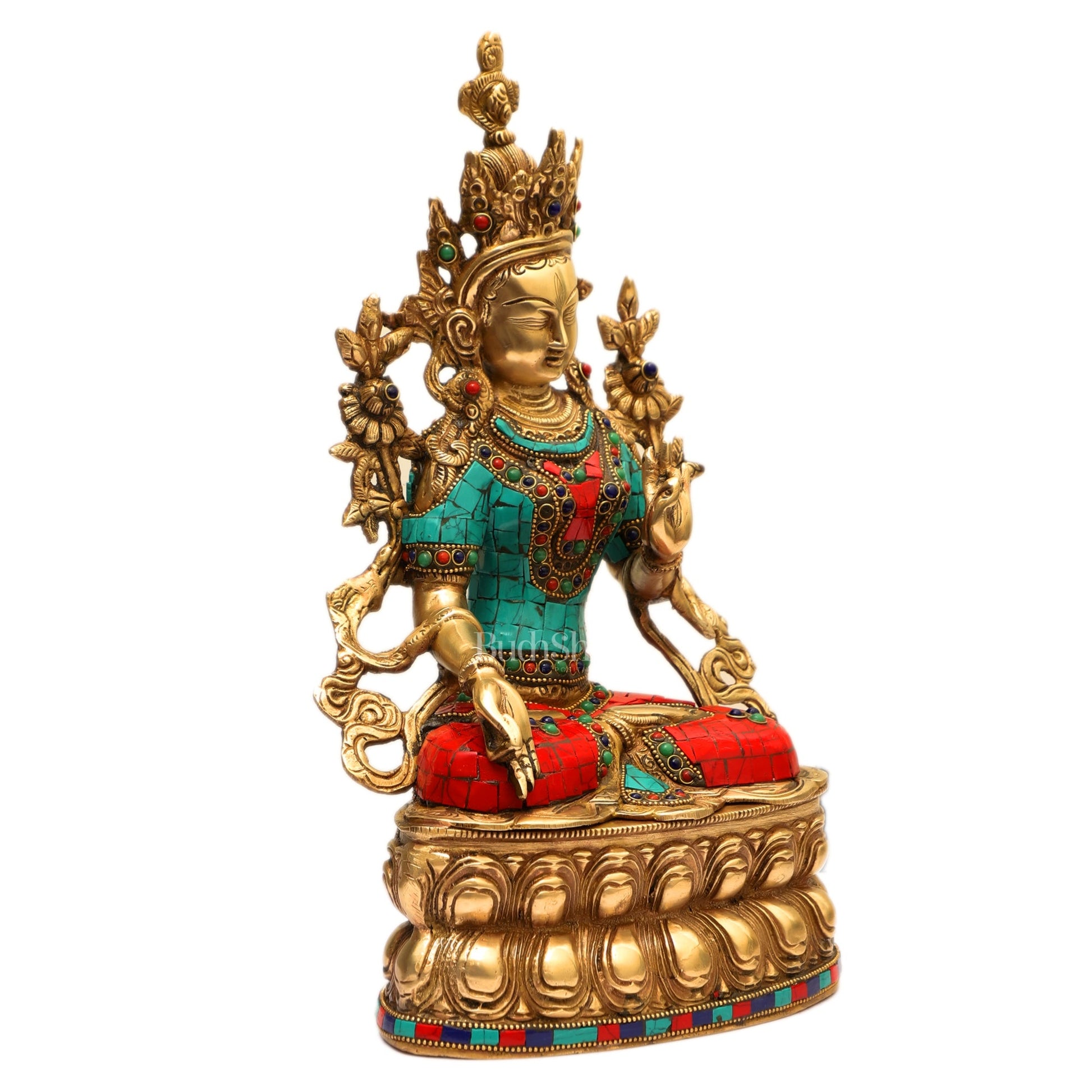 Pure Brass White Tara Statue | 14 inches Height | Symbol of Purity - Budhshiv.com
