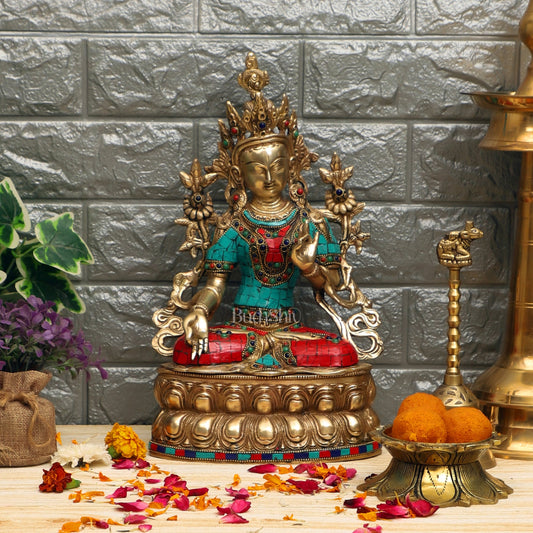 Pure Brass White Tara Statue | 14 inches Height | Symbol of Purity - Budhshiv.com