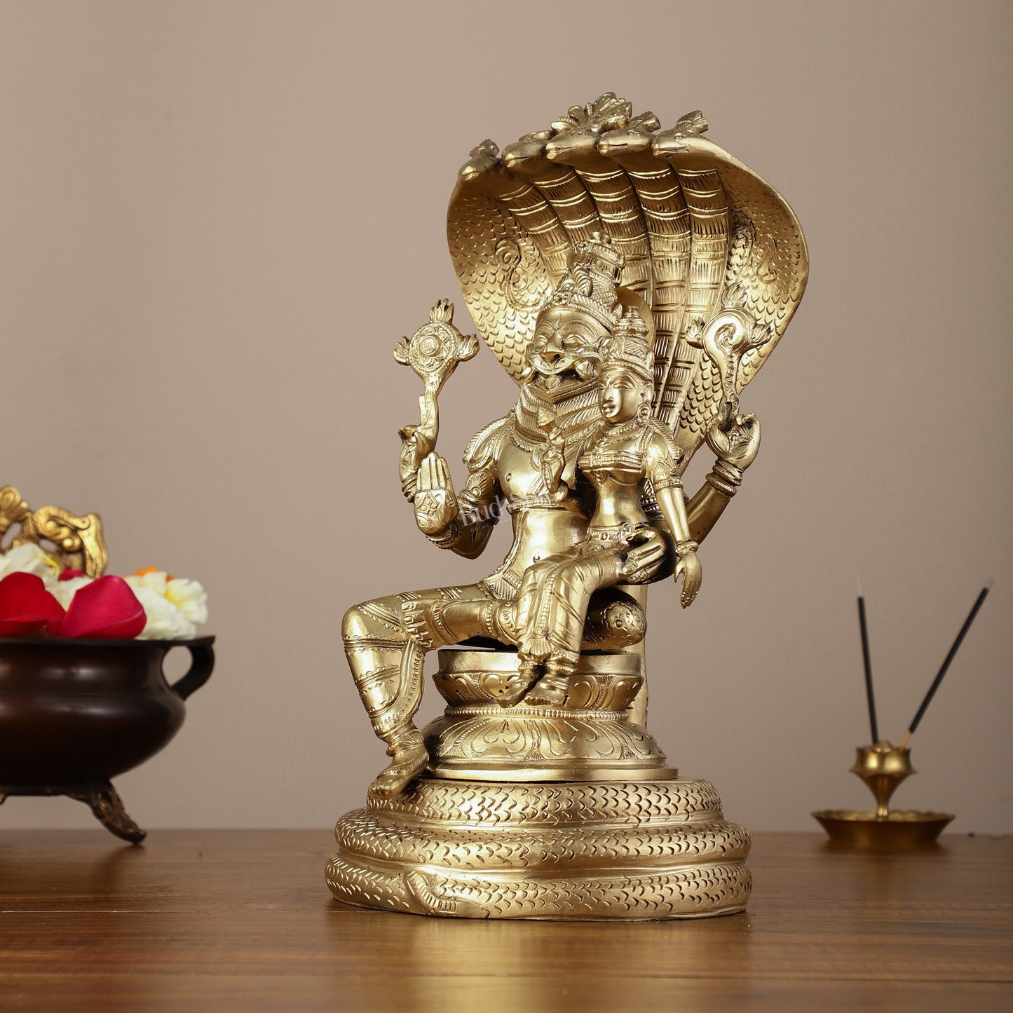 Pure Bronze Panchaloha Lost Wax Narsimha Lakshmi Sculpture - 12" - Budhshiv.com