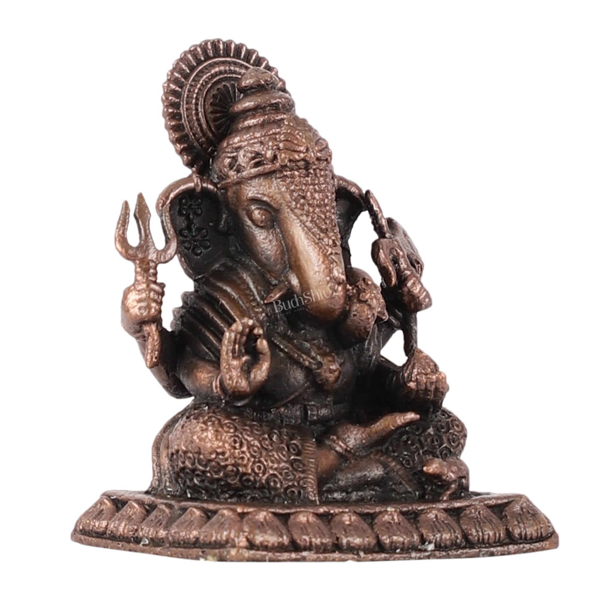 Pure Copper Dagduseth Ganapati Idol - 2" - Budhshiv.com