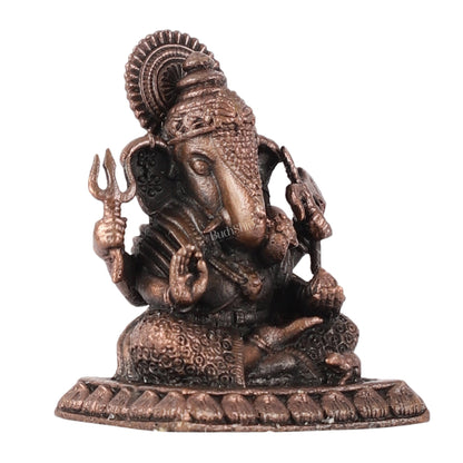 Pure Copper Dagduseth Ganapati Idol - 2" - Budhshiv.com