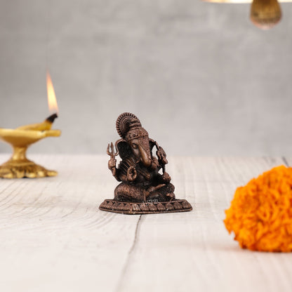 Pure Copper Dagduseth Ganapati Idol - 2" - Budhshiv.com