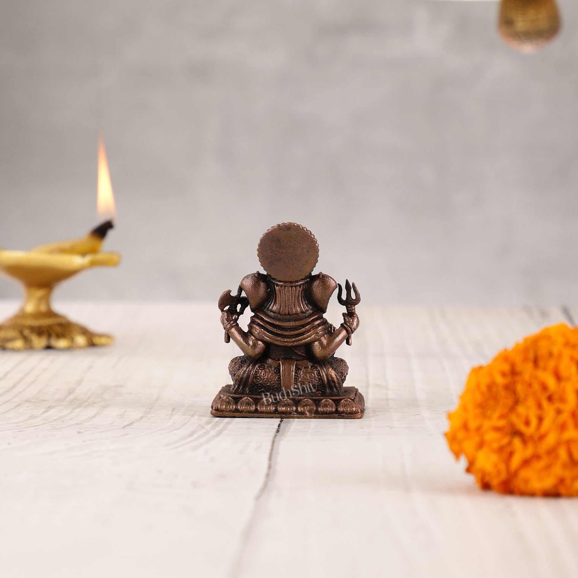 Pure Copper Dagduseth Ganapati Idol - 2" - Budhshiv.com