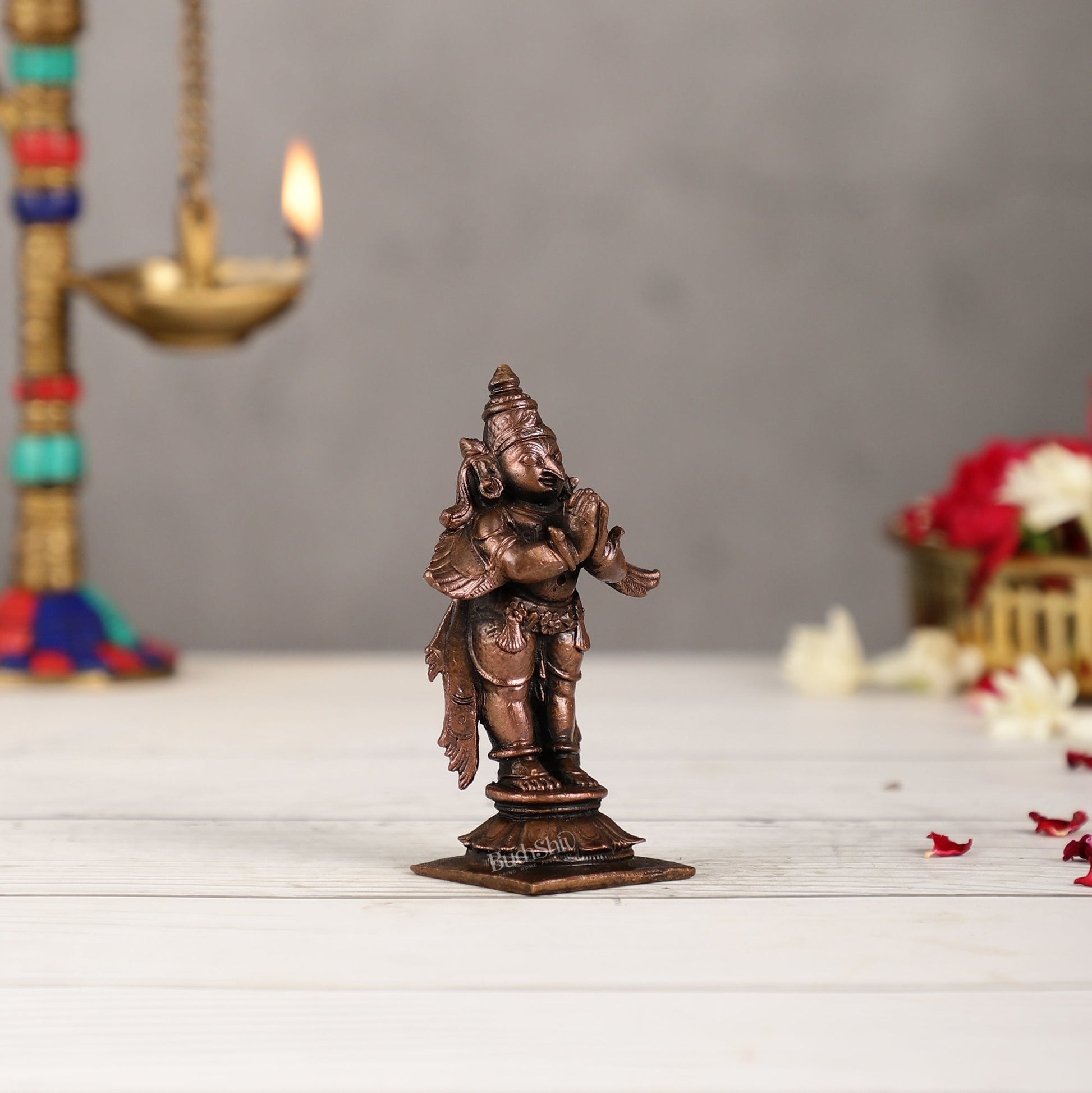 Pure Copper Garuda Namaste Idol | Height 3.5 inch | BudhShiv Brass Handicrafts - Budhshiv.com