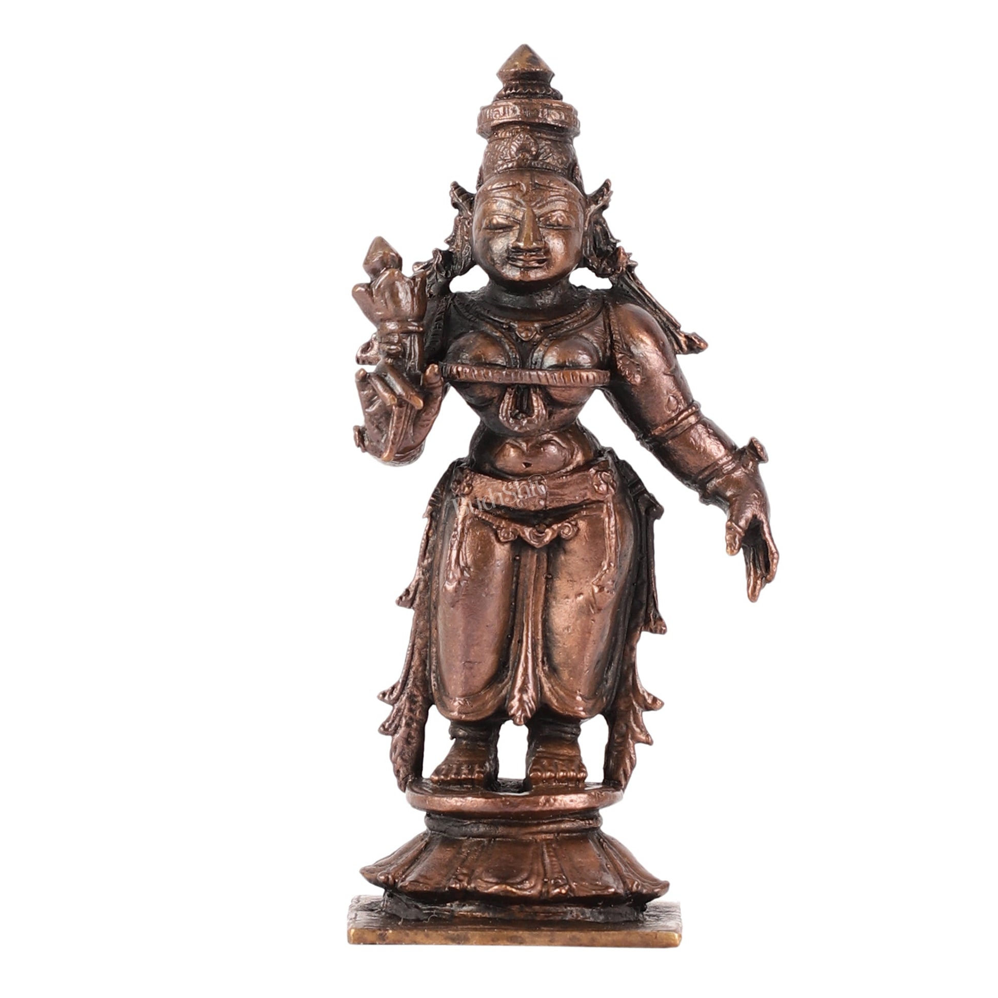 Pure Copper Goddess Parvati Amman Idol - 3.5 Inch - Budhshiv.com