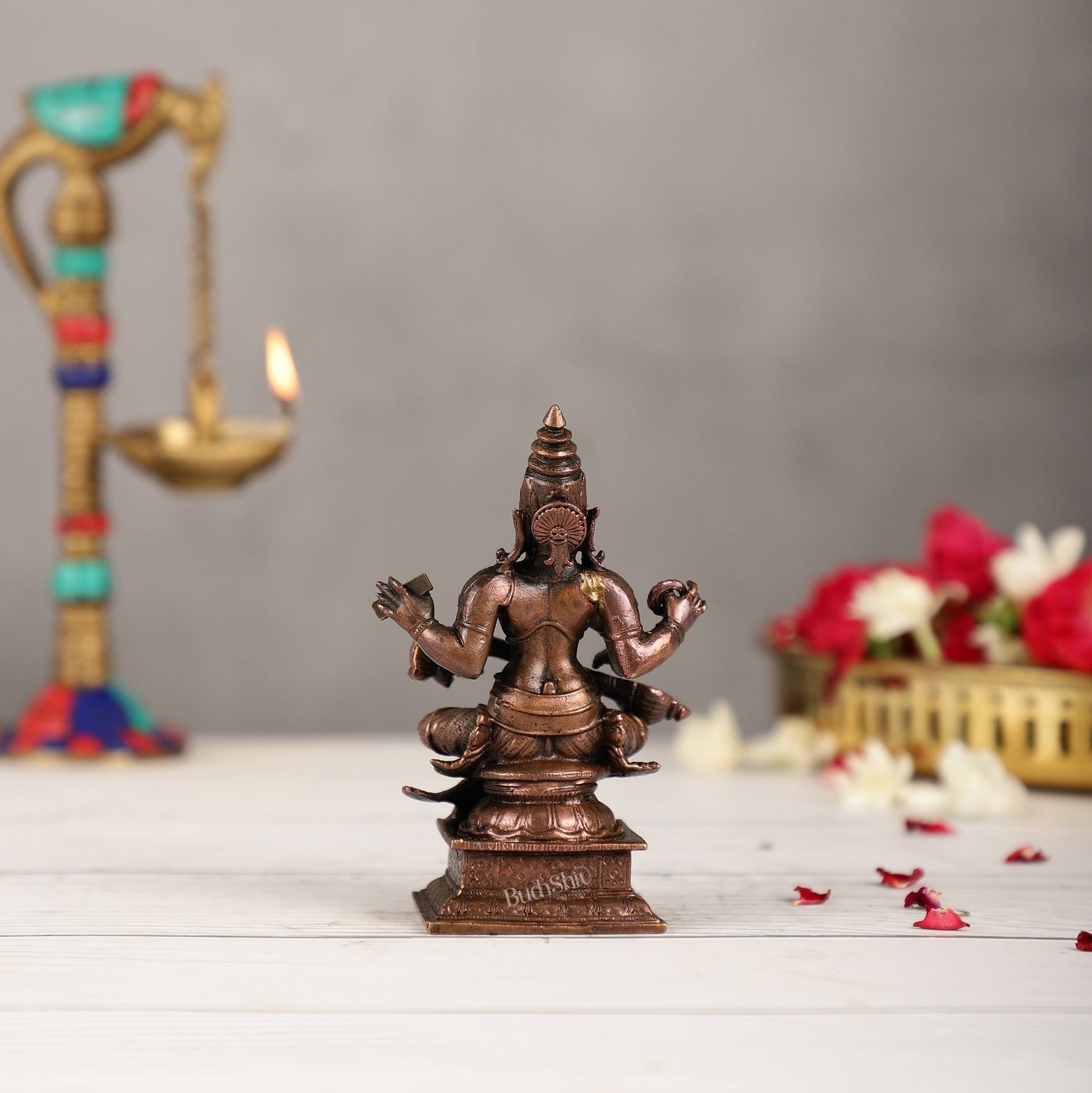 Pure Copper Goddess Saraswati Idol 4.5 inch | BudhShiv Brass Handicrafts - Budhshiv.com