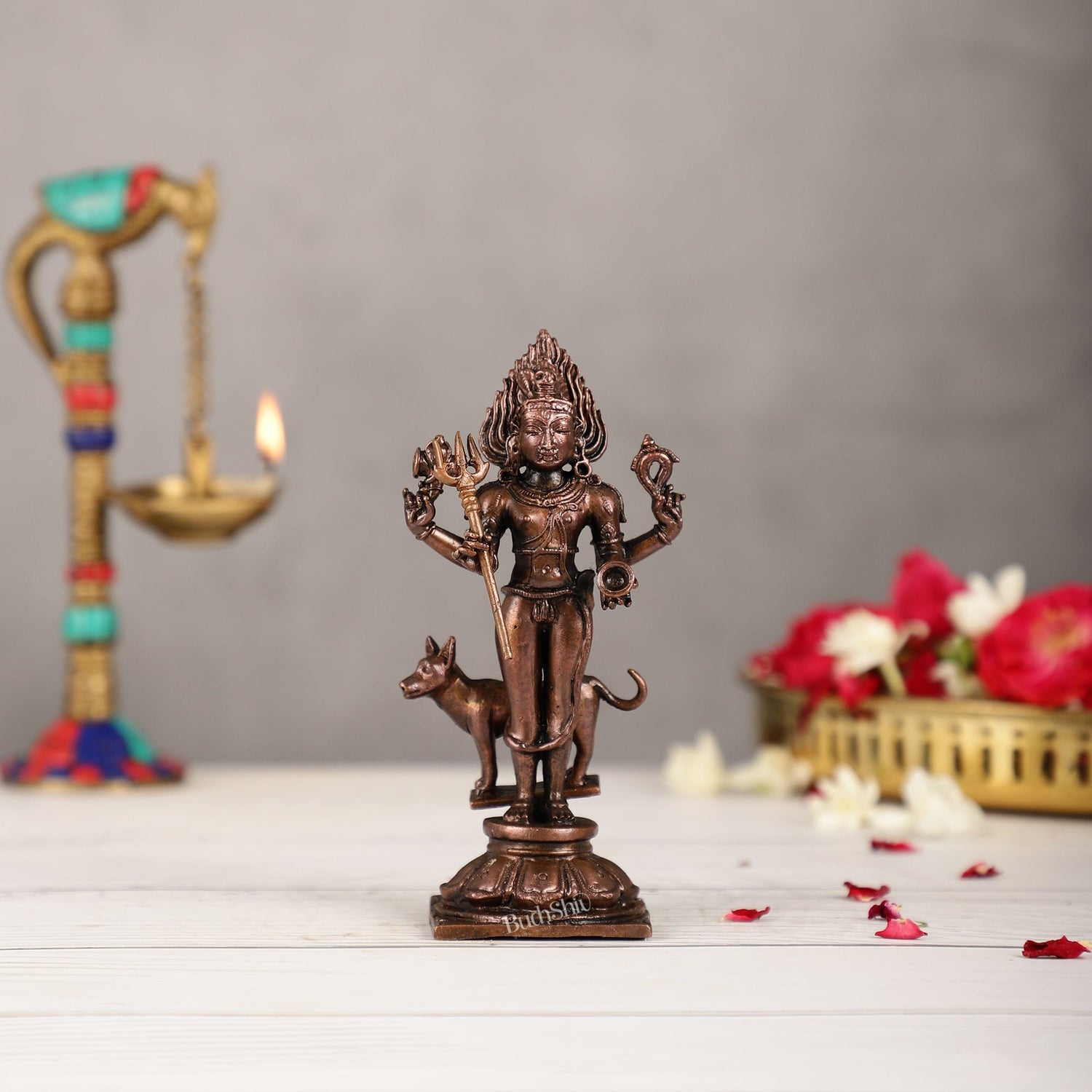 Pure Copper Kaal Bhairava Idol | Height 5.5 inch | BudhShiv Brass Handicrafts - Budhshiv.com