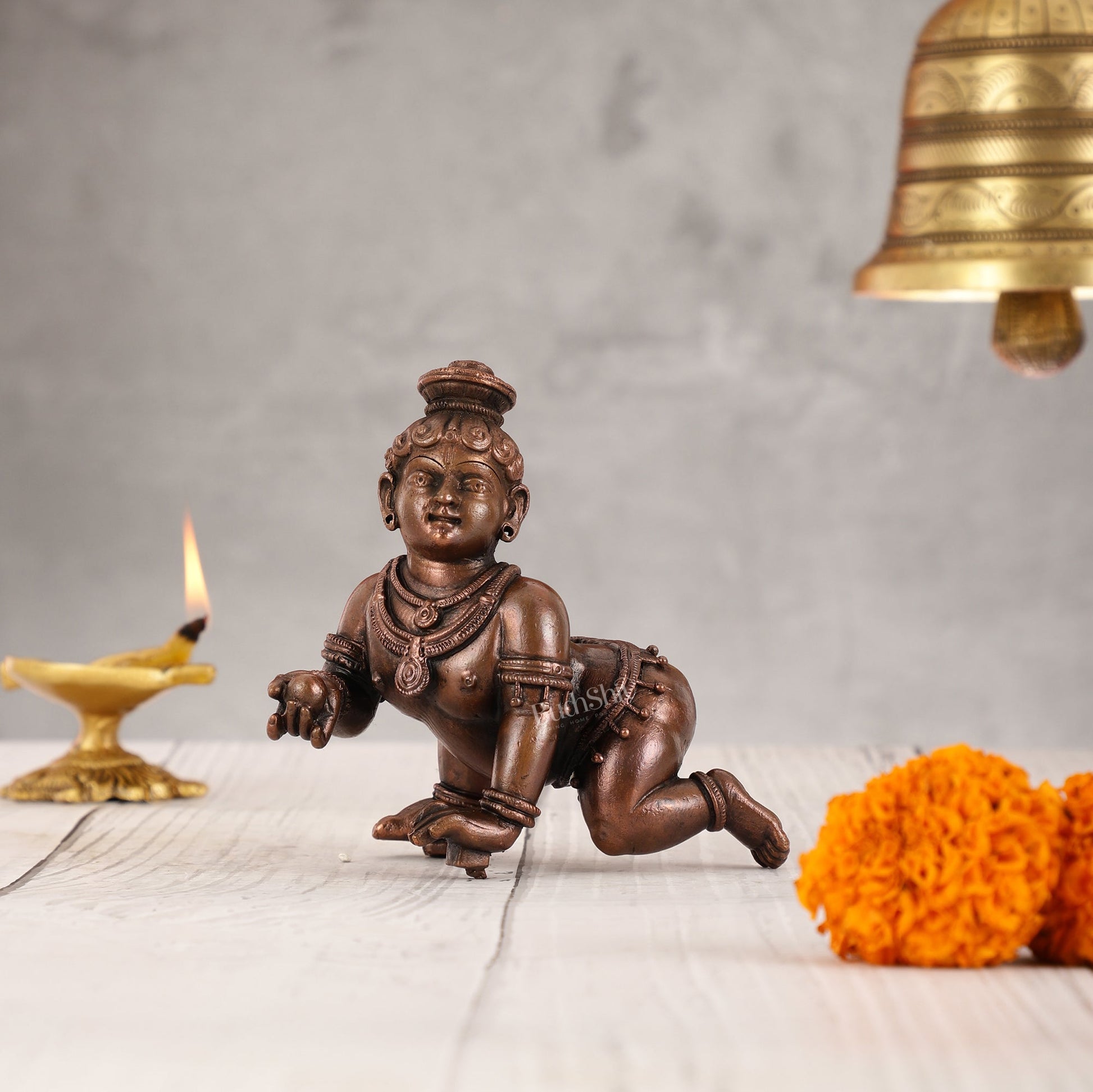 Pure copper Laddoo gopal/laddu gopal baby krishna idol - Budhshiv.com