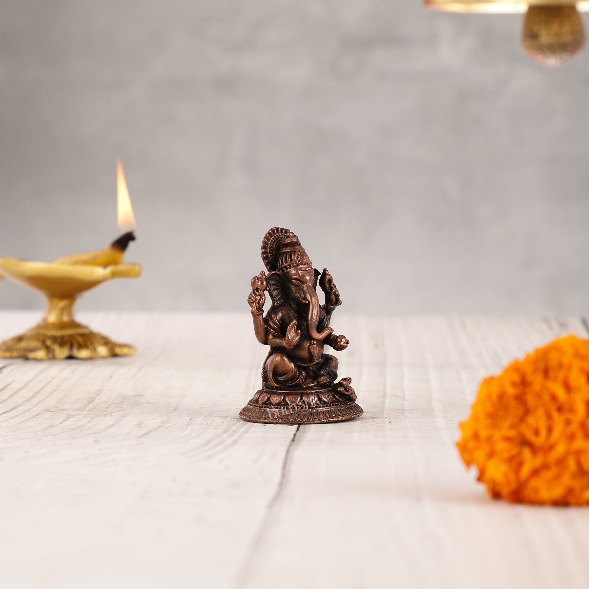 Pure Copper Lord Ganesha Idol - 2" - Budhshiv.com