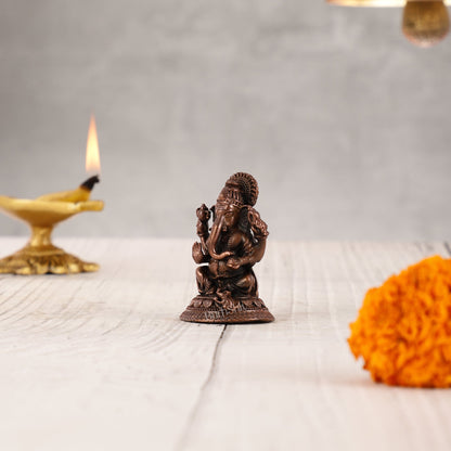 Pure Copper Lord Ganesha Idol - 2" - Budhshiv.com